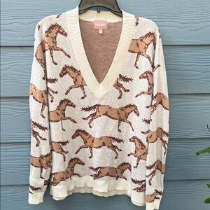 Show Me Your Mumu Women's Cream and Brown Horse Pattern Sweater